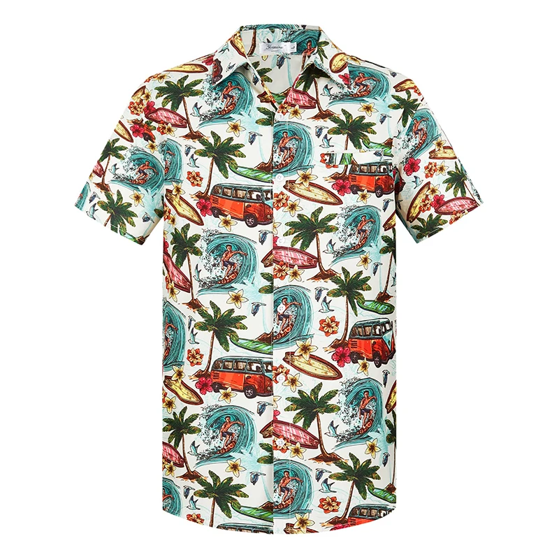 Summer Hawaiian Shirts For Men Digital Print Mens Casual Short Sleeve Button Down Shirts Plus Size Floral Aloha Beach Shirt