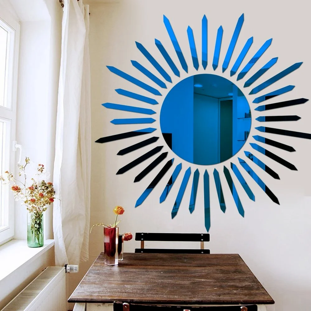 Sunflower Mirror Wall Stickers Self-adhesive DIY Art Mural Decoration Accessories Living Room Bedroom Background Wall Home Decor