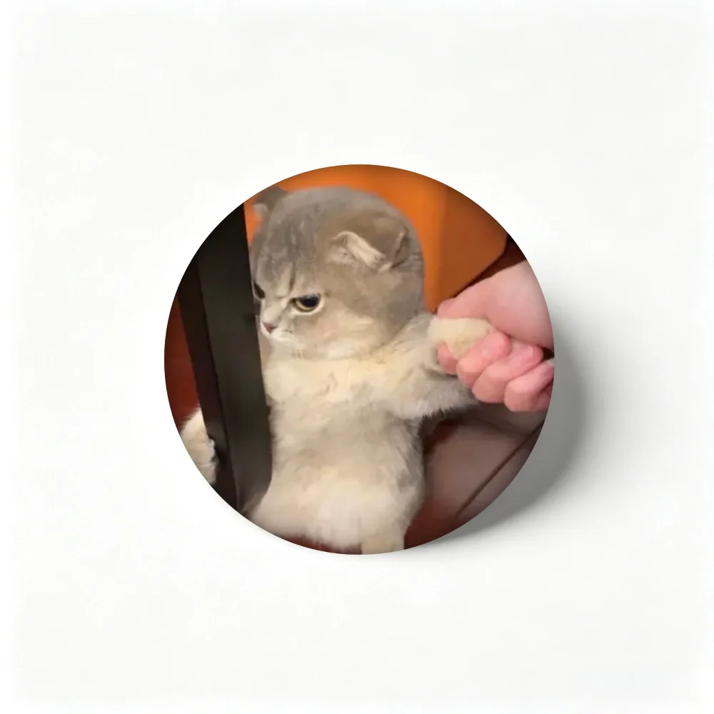 Handmade Creative Brooch Pin 32mm 44mm 58mm Tinplate Badge, Grumpy Cute Kitten Meme Lapel Pin, Clothing Gift Accessory