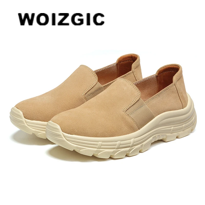 

WOIZGIC Women's Female Ladies Cow Suede Leather Shoes Flats Sneakers Slip On Soft Spring Plus Size 43 42 Vulcanized Shoes