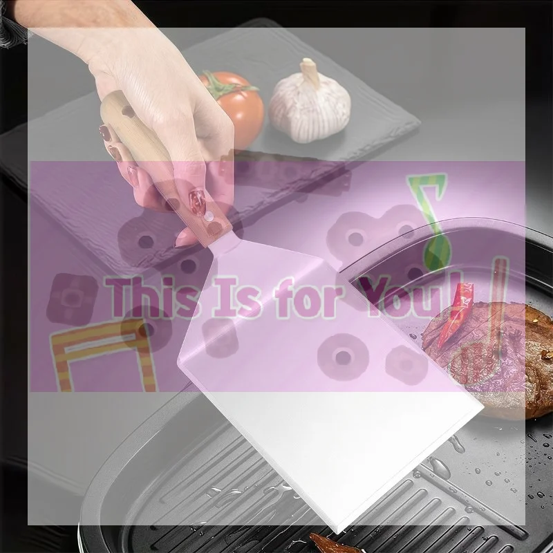 

【MA】Stainless Steel Steak Spatula Non-stick Pancake Barbecue Tongs Wood Handle Frying Fish Spatula Rust Resistant Kitchen Tool
