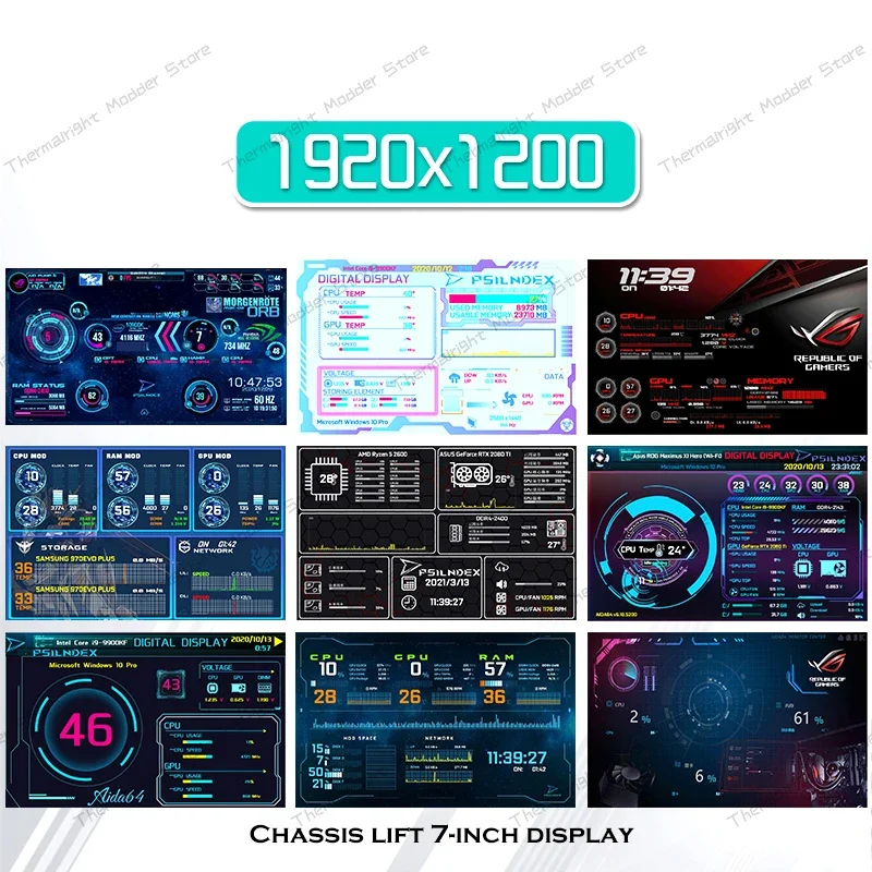 7-inch Monitor AUTO Lifter Display Screen Computer Case Laptop PC Secondary Screen Aida64 HDMI USB CPU GPU RAM HDD Monitoring