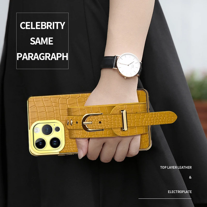 Capa de telefone de couro padrão de crocodilo para iphone 16e 16 pro max à prova de choque silicone macio capa traseira com suporte alça de pulso