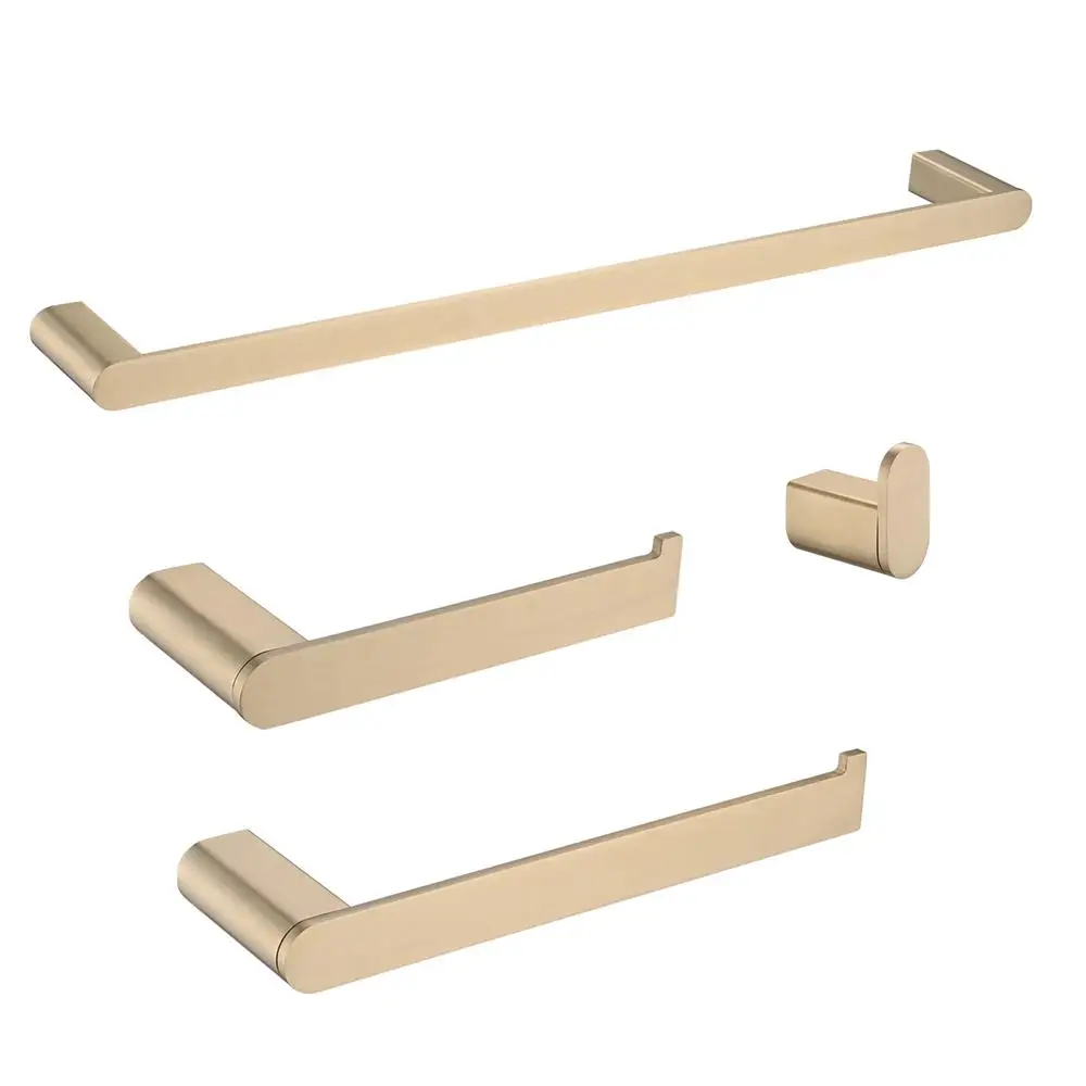 

Brushed Gold Bathroom Hardware Set 4-Piece Wall Mounted Stainless Steel Including Towel Bar Toilet Paper Holder Robe Hook