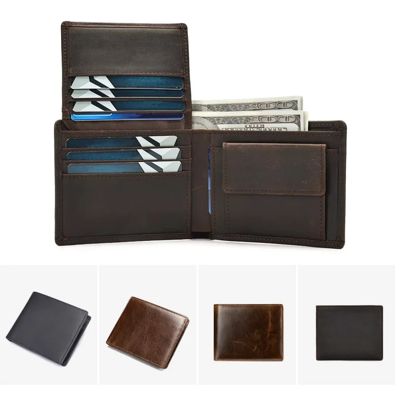 Vintage Genuine Leather Wallet for Foreign Trade European and American Style Men's Dollar Clip, Coin Purse, Anti-Skimming wallet