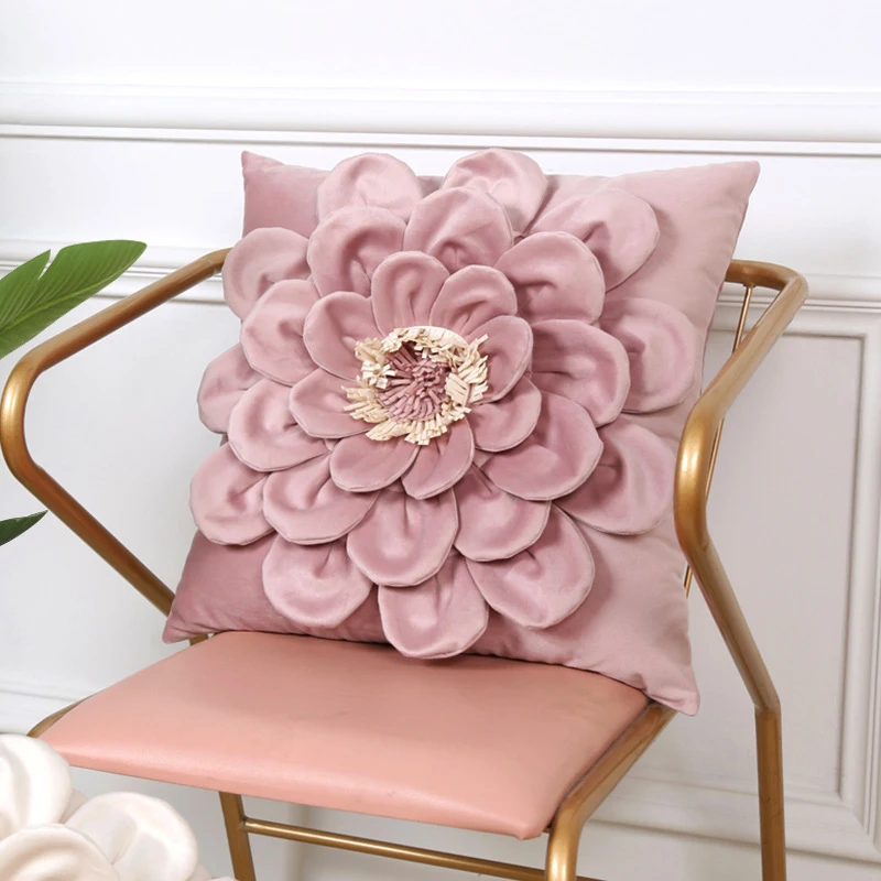 

Nordic 3D Flower Throw Pillow Case Modern Home Decor Solid Color Flannel Pillow Cover Living Room Sofa Square Circle Pillowcase