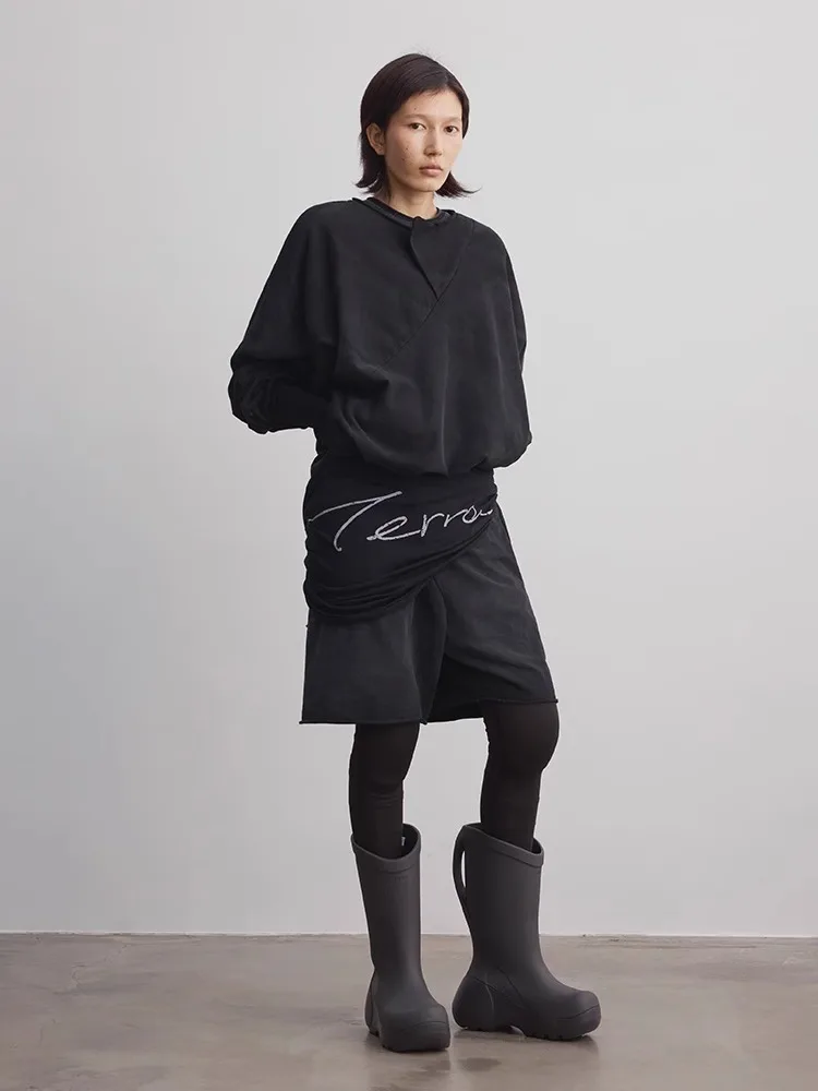 

Terrawear Washed round Neck Sweatshirt Unisex Short Wide Loose Fit No Shoulder Pads Cotton Comfortable All Seasons Color