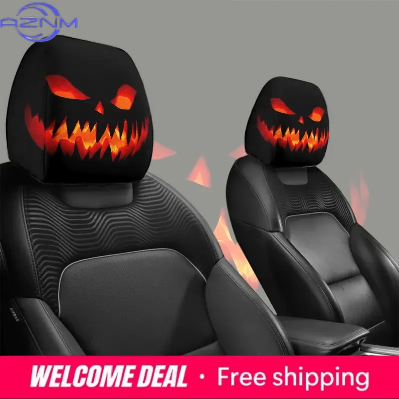 2pcs Pumpkin King Headrest Covers Fit for Cars Trucks Halloween Car Decor Accessories Playful Design Easyinstall Feature