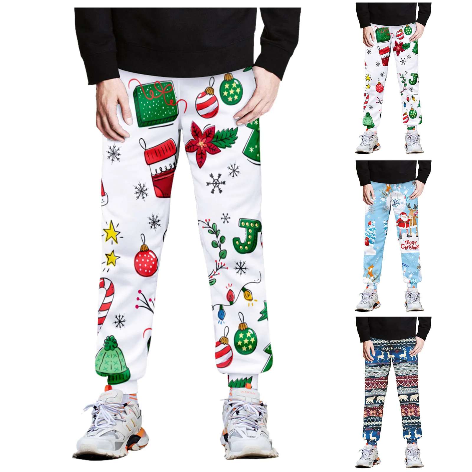 Fashion Foot Trousers -Size Pants Print Trend Men's Christmas Men's pants Stretch Chinos Men