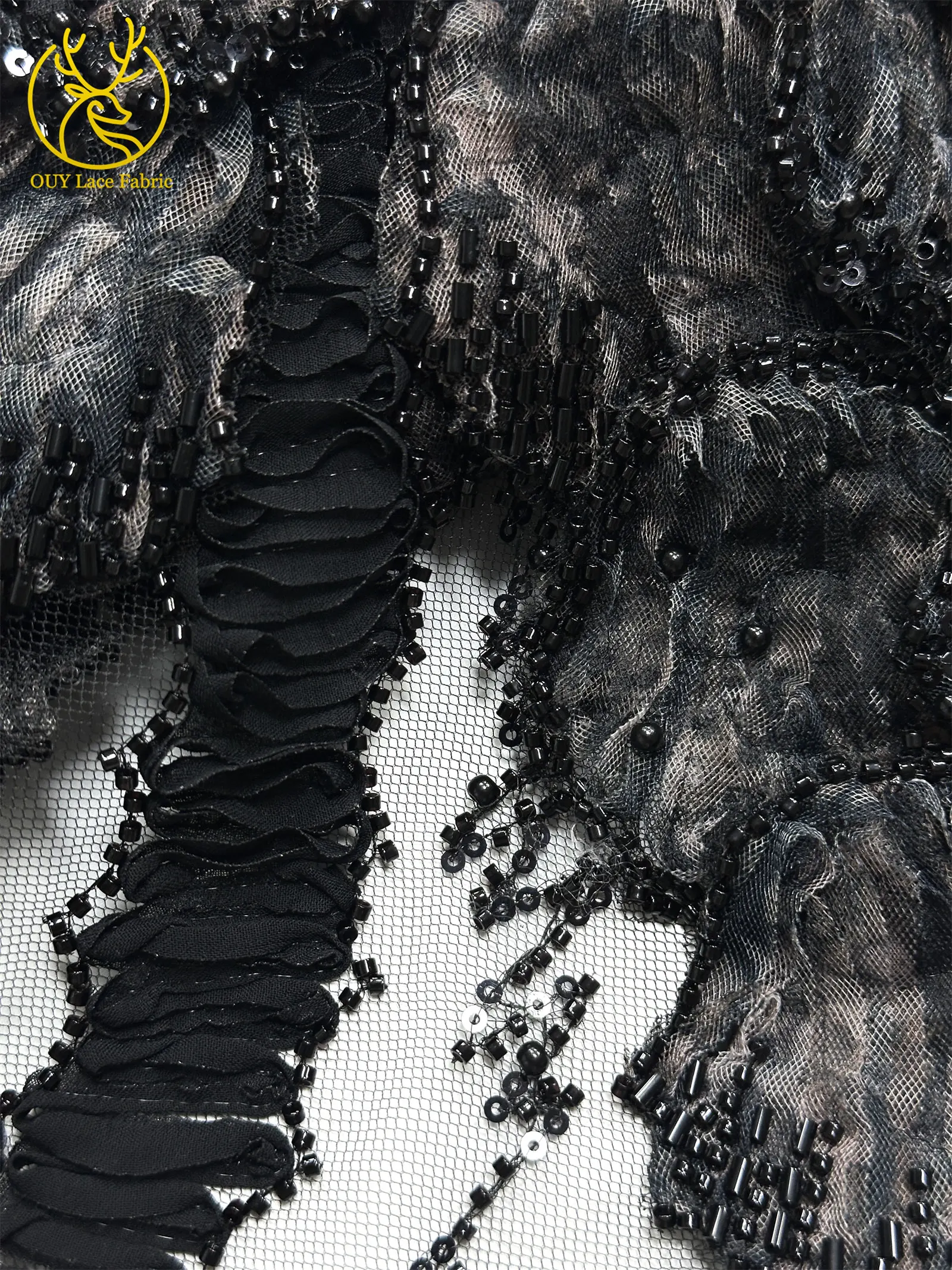 3D Mode Französisches Hochzeitskleid Mesh-Stickerei Pailletten Spitzenstoff Afrikanischer Nigerianischer Perlen-Spitzenstoff Brautkleid Partykleid – Detail 25