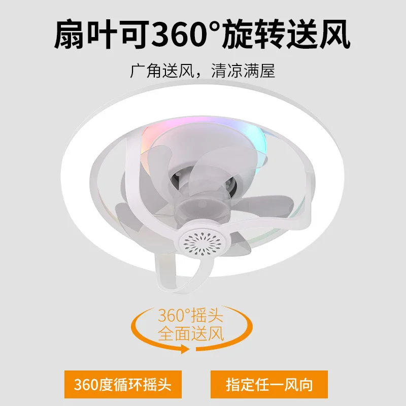 360 °   Lampu Kipas Langit-langit Kepala Bergerak E27 Led Remote Control Warna RGB Kecepatan Angin 3 Tingkat untuk Penerangan Rumah Ruang Tamu Kamar Tidur