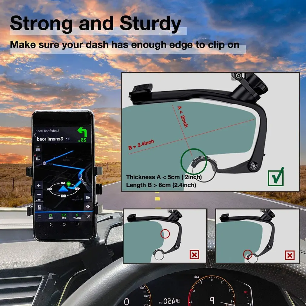 Anti-skid Dashboard Car Phone Holder 1200 Degree Mobile Phone Stands Rearview Mirror Sun Visor In Car GPS Navigation Bracket