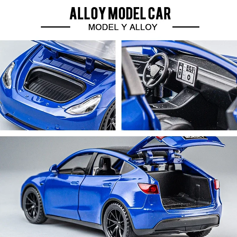 1:32 Tesla Model Y Pull Back Sound and Light Simulation Alloy Car Model Children's Toy Car Ornament Alloy Car Model A963