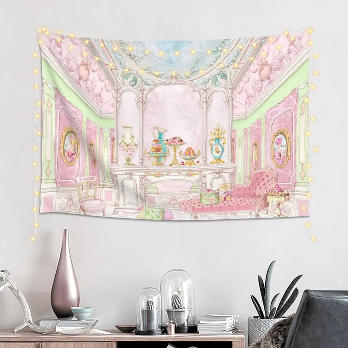 Marie Antoinette Afternoon Tea In French Paris Tapestry Hippie Wall Hanging Aesthetic Home Decor Tapestries for Living Room Dorm