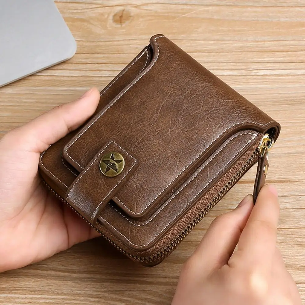 Monedero plegable de cuero PU para hombre, cartera corta de gran capacidad, resistente al desgaste, portátil, 2 posiciones