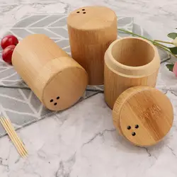 Round Toothpick Holders Bamboo Tooth Pick Dispenser Box Home Living Room Dining Room Toothpick Holder Tooth Pick Container