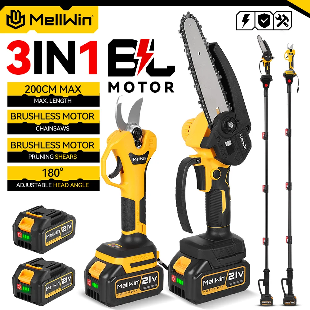 MELLWIN 2m Teleskopstange Bürstenlosen Hohe Zweig Elektrische Kettensäge Garten Beschneiden Schere Werkzeug Für Makita 18V Batterie pin