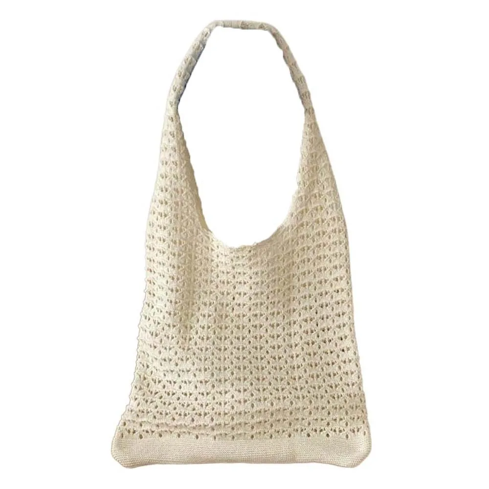 

Large Capacity Crochet Tote Bag Lightweight Cotton Hollow Woven Shoulder Bag Solid Color Korean Style Knitting Handbag Daily