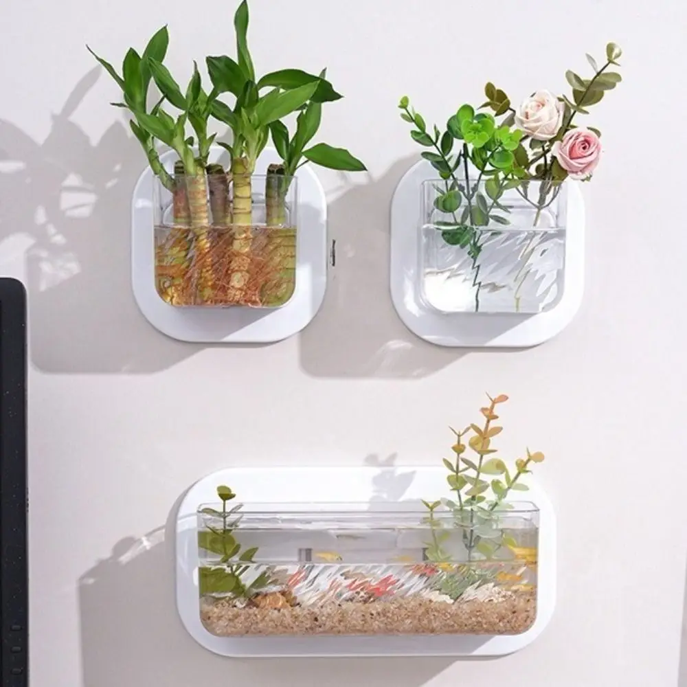 Punch Free Wall-mounted Plastic Vase Clear Detachable Wall Hanging Fish Tank Creative Multi-function Hydroponic Flower Pot