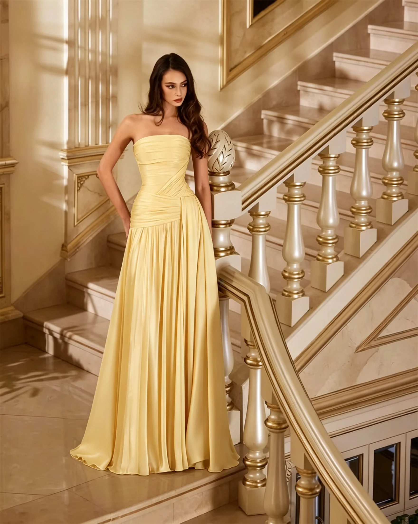 Ladies Strapless Floor Length Dresses Pleated Design Formal Evening Gown Long Dresses For Women For Wedding Party Guest Outfit - view 6