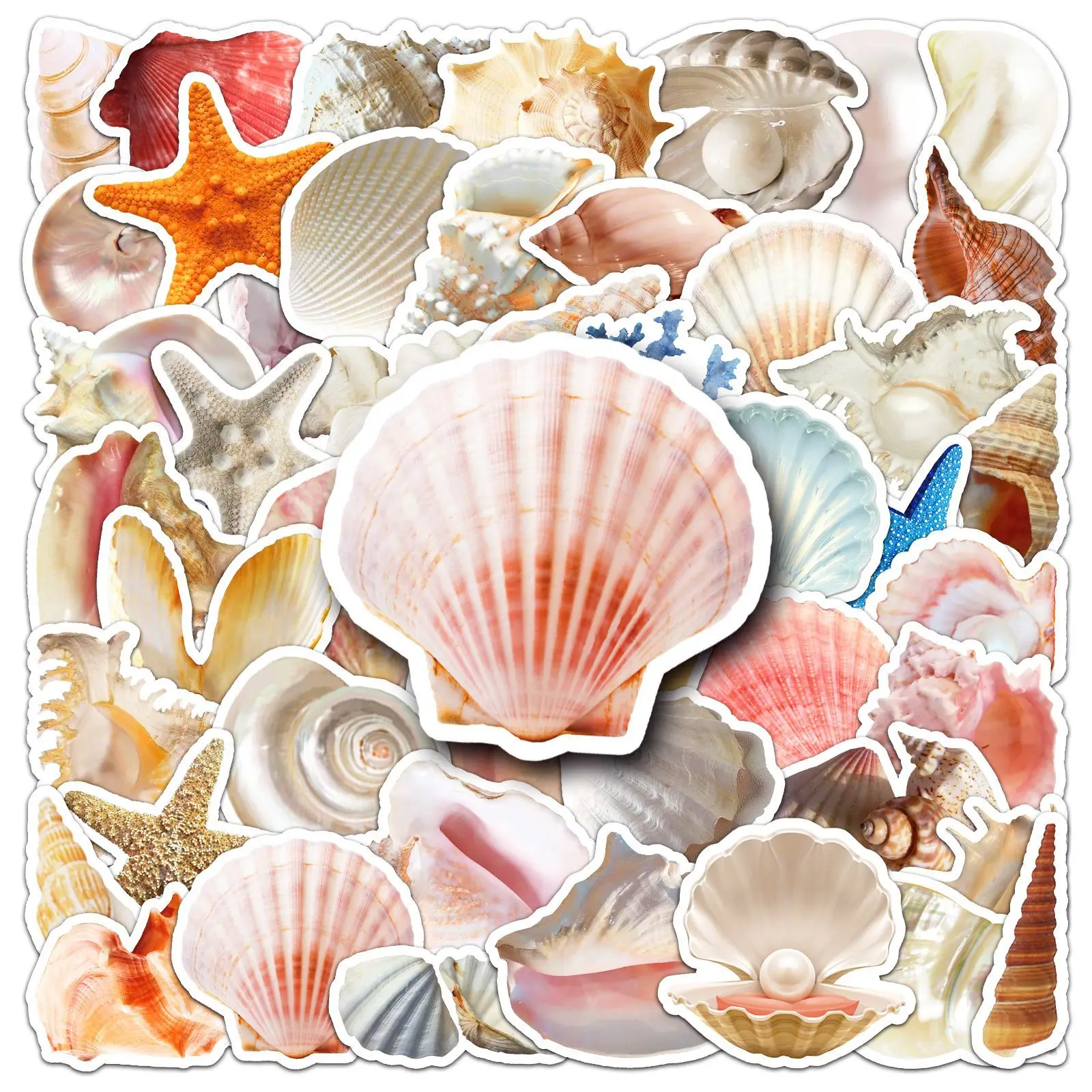 

50PCS Shell Starfish Coral Pearl Conch Instagram Style DIY Decoration Mobile Phone Case Luggage Waterproof Stickers Kids Toy