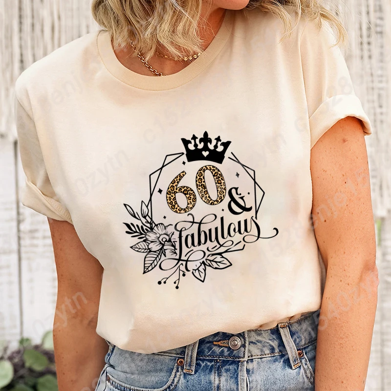 

Birthday Gift Shirts 60 & Fabulous Graphic T-shirt For Women Retro Birthday Casual T Shirt Summer Soft Loose Pure Color Tees Top