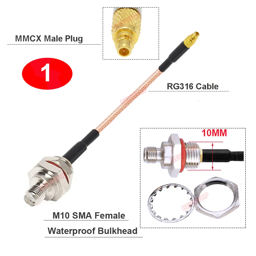 M10 SMA to MMCX RG316 Cable RP-SMA / SMA Female Waterproof M10 Bulkhead to MMCX Male/ Female Connector RF Coax Extension Jumper