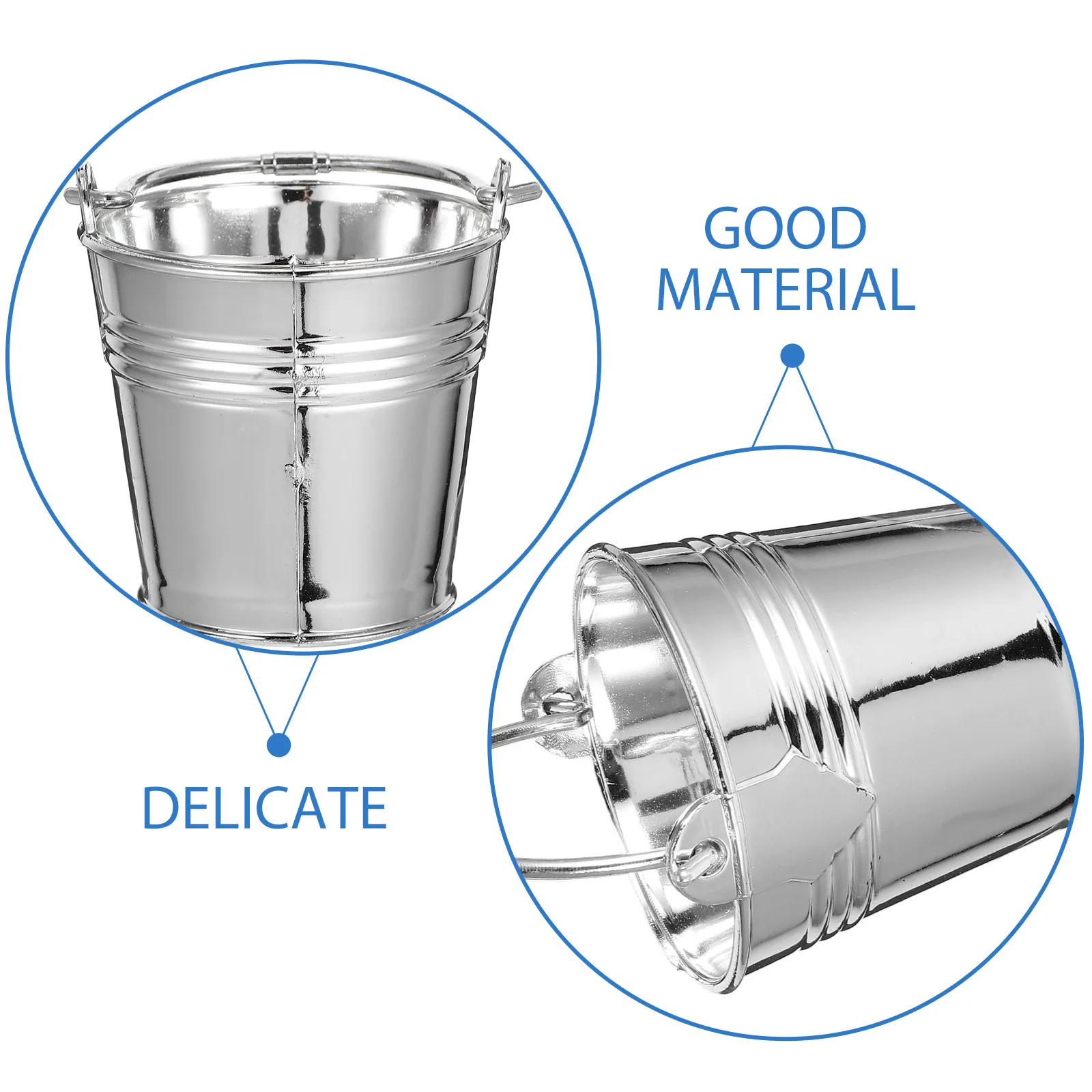 10pcs Miniature Plastic Buckets Realistic Silver Finish For Pretend Play Kitchen Kids Role Play Party Favors Small Bucket With