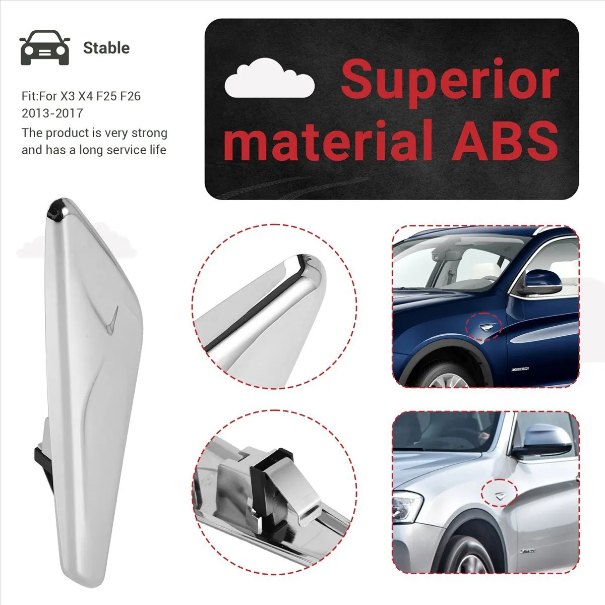 #20O For -BMW X3 X4 F25 F26 13-17 Front Right Side Fender Lamp Cover Trim,Fender Side Trim Strip,(ABS)