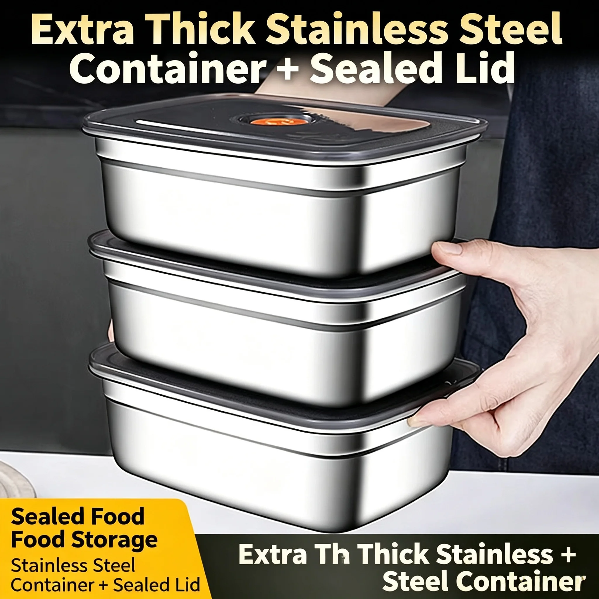 Stainless Steel Camping Lunch Box Sealed Microwave Suitable Bento Box Leak-proof Large Capacity Refrigerator Freezer Storage Box