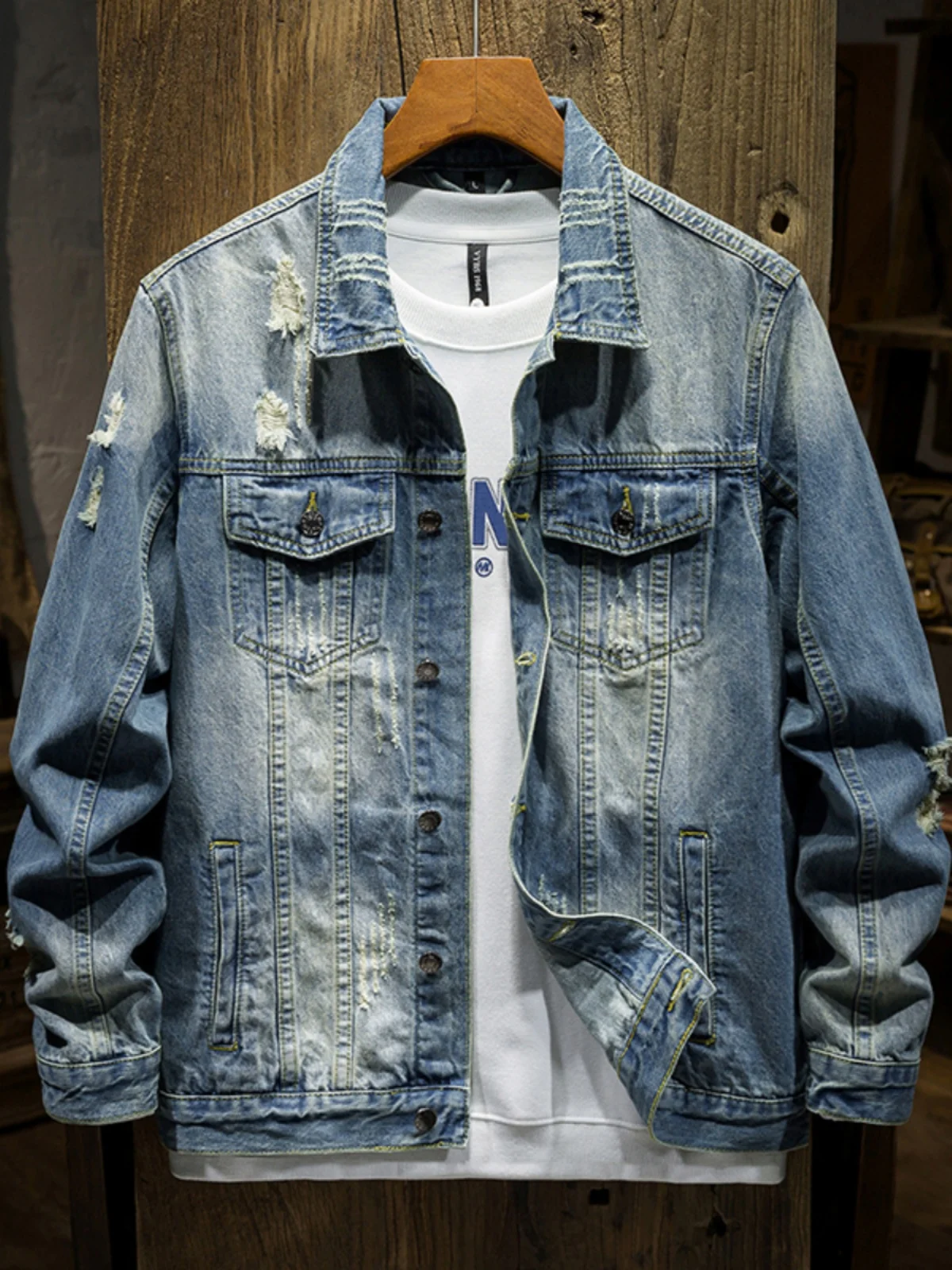 

Мужская джинсовая куртка свободного кроя в ретро-стиле с отворотами на воротнике, укороченная, из дышащего хлопкового денима, для весны, осени и зимы