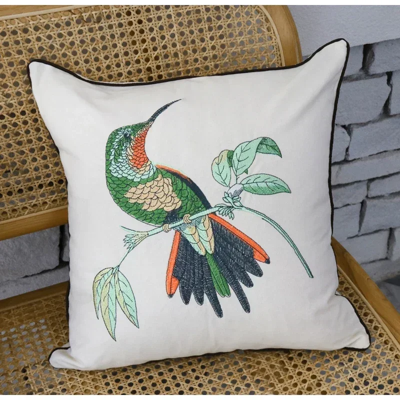 

Rustic Summer Farmhouse Decorative Throw Pillow Cover Sparrow Bird Embroidery Cushion Case 45x45cm For Sofa Couch Bed