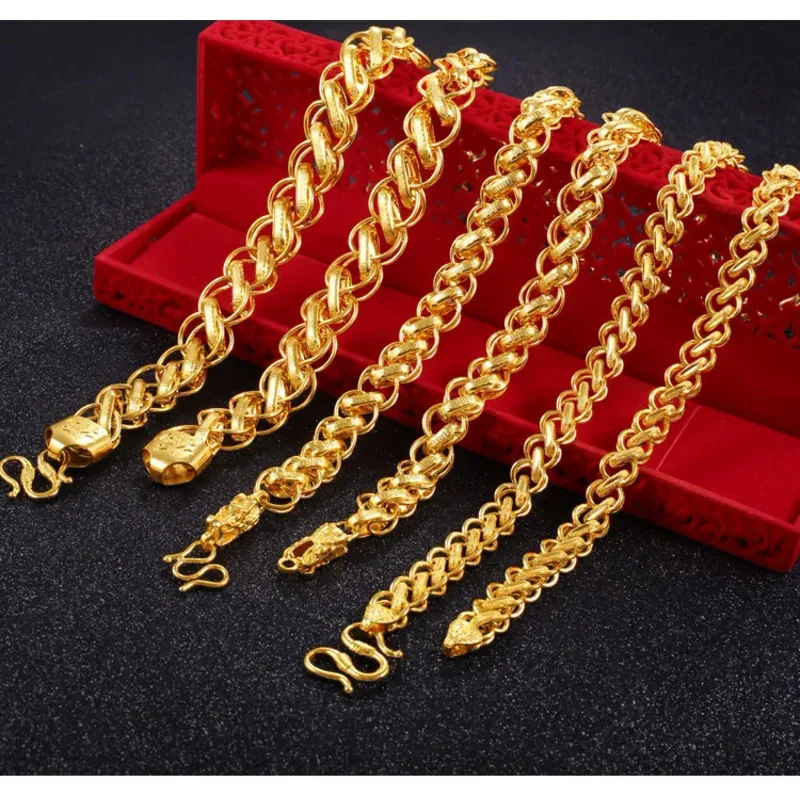 Fashion mewah nyata 24k kalung emas untuk pria kuning 999 emas kepala naga rantai pria kalung halus perhiasan hadiah annivesary