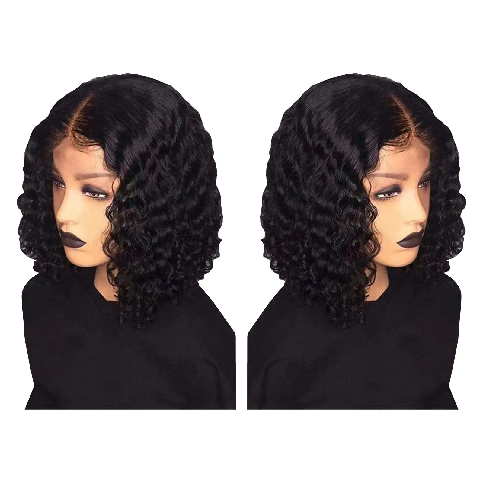 Small Curly Wigs Popular Solid Color Short Curly Synthetic Hair Fashion Parting High Temperature Chemical Fiber Hair Wig