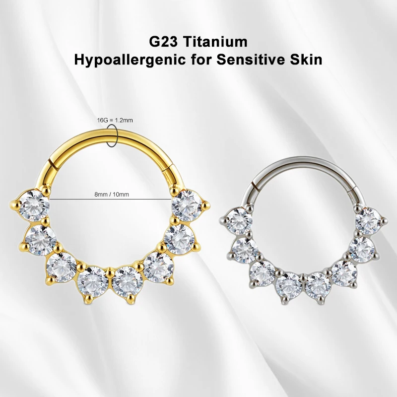 ASTM F136 Titanium Septum Clicker Nose Rings, 16G CZ Hoop Earrings Labret Lip Nose Rings Cartilage Helix Conch Piercing Jewelry