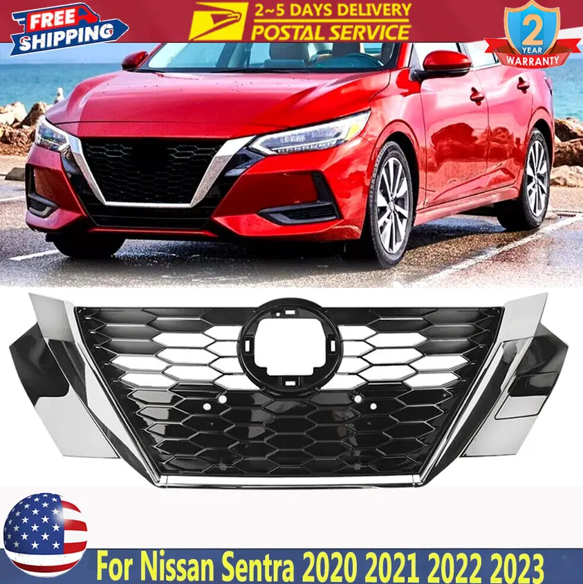 

Передний бампер, верхняя решетка 62310-6LD0B для Nissan Sentra S Plus SR SV 2020 2021 2022 2023, черный корпус с хромированной вставкой