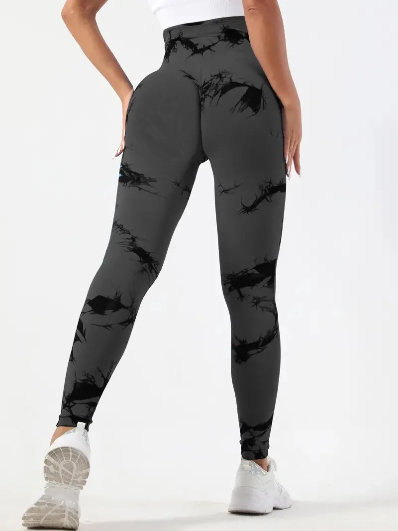 3 szt. Bezszwowe legginsy do jogi do biegania Tie Dye, wysokiej talii trening podnoszący biodra sportowe legginsy fitness, damska odzież sportowa