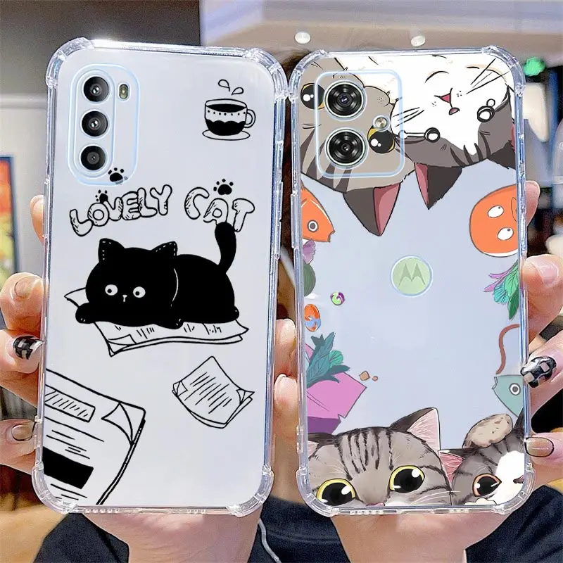 G54 Naughty Cat Transparent Phone Case For Motorola Moto G54 G42 G24 G53 G84 G52 G82 G8 G73 G72 G32 G9Plus G14 G13 G20 G30 Cover