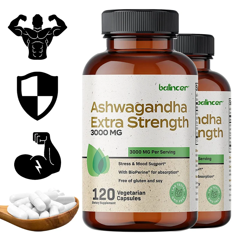 

Organic Natural Ashwagandha Capsules Improve Sleep and Relaxation Relieve Anxiety Stress Boost Immunity Mood Enhancer