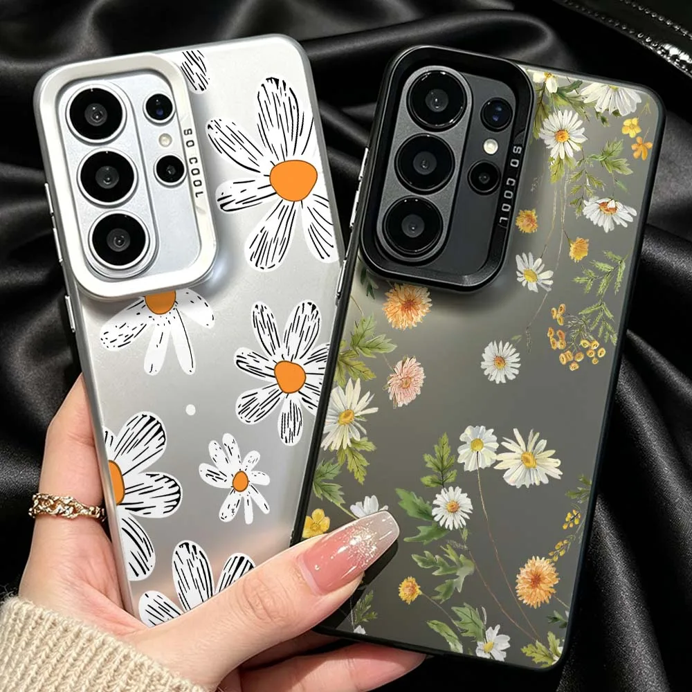 Luxury Chrysanthemum Phone Case For Samsung Galaxy S26 S25 S24 S23 S22 S21 S20 Ultra FE Plus Edge Plating Matte Cover