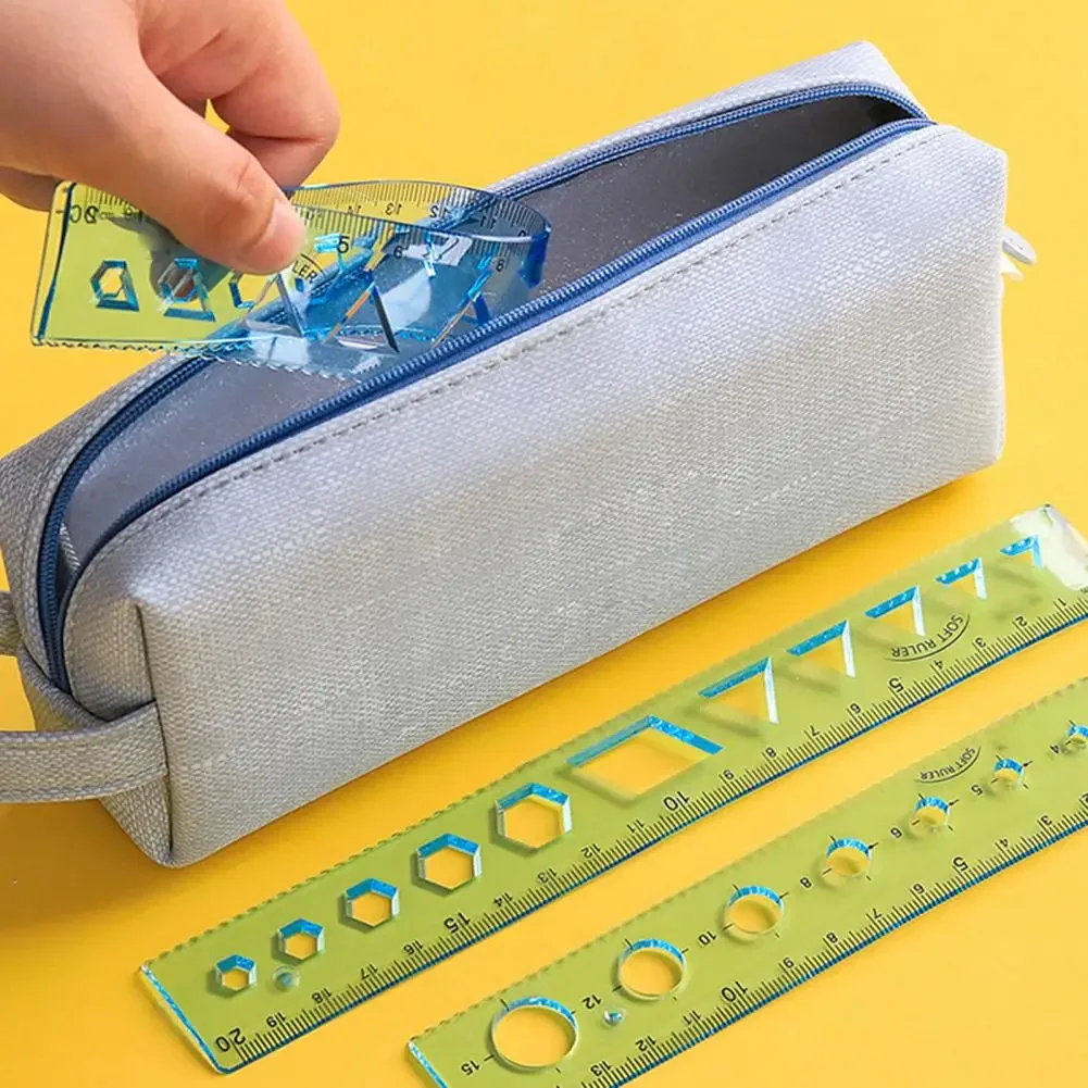 4Pcs/Set Useful Math Geometry Tool Set Soft Studying Plastic Student Stationery Math Geometry Tool Set