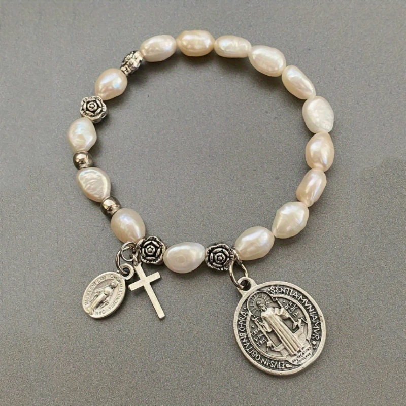 البوهيمي الصليب قلادة دينية تقليد اللؤلؤ مطرز سوار مرن المرأة غرامة مجوهرات الأزياء الذكرى المرأة هدية