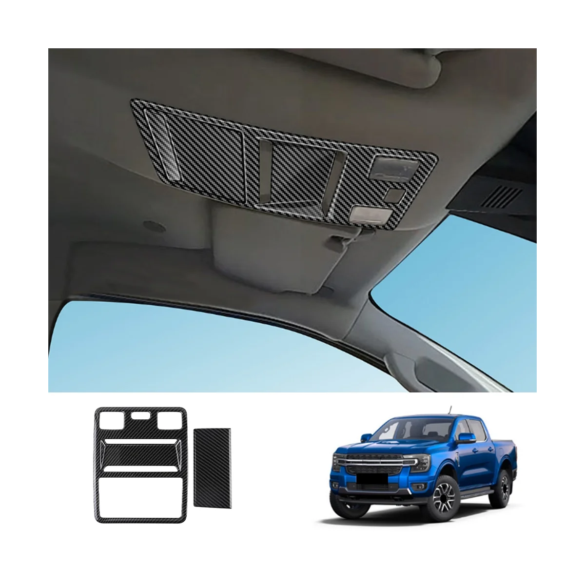 For Ford Ranger 2023+ Carbon Fiber Pattern Car Interior Reading Light Lamp Cover Trim Sticker