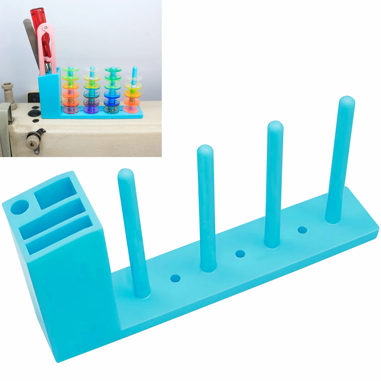 Soporte de bobina con marco de lanzadera de cuatro columnas, para caja de almacenamiento multifuncional magnética, accesorios para máquinas de coser de una sola aguja, 1 Uds.