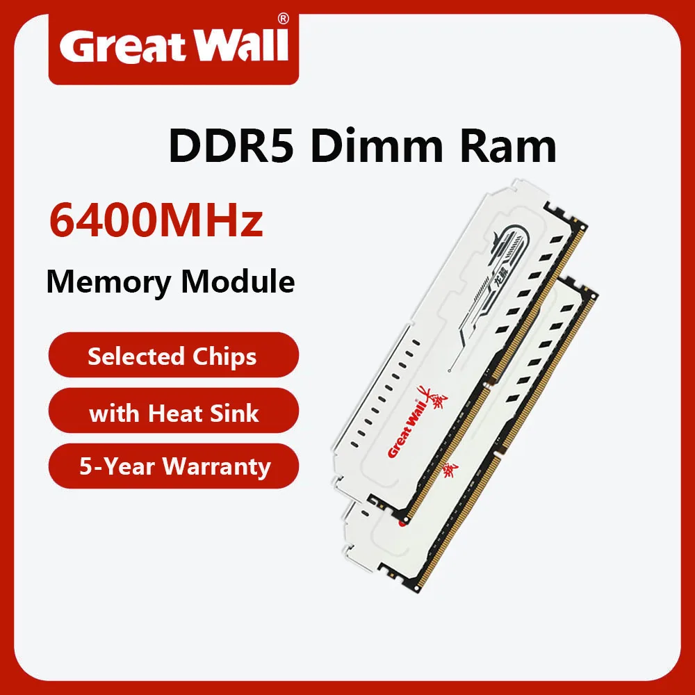 

Great Wall 16 ГБ 5600 МГц DDR5 RAM Настольная память RAM 6000 МГц PC5 1,1 В 288-контактный 6400 МГц UDIMM Memoria