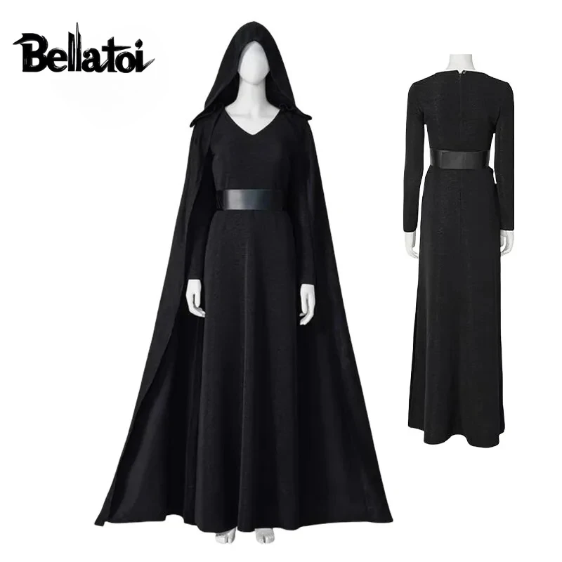 

Black Rey Cosplay Costume for Adult Women Full Set with Cloak Dress and Pants Wars 9 Halloween Party Role Play Outfit Set