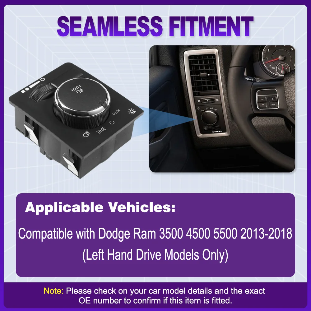 

Car Headlight Fog Lamp Control Light Switch for Dodge Ram 3500 4500 5500 2013 2014 2015 2016 2017 2018 LHD 68189153AA