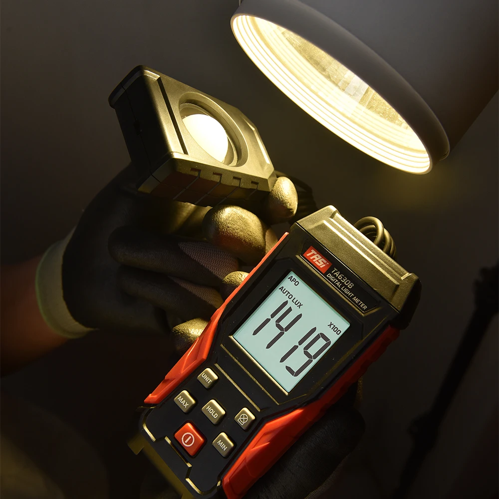 TASI Digital Light Meter Illuminance Lux Meter Record LCD 0~200,000 Measurement Range Flexible Sensor Light Tester TA630A/TA630B