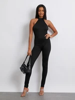 New Fashion Women Jumpsuit Sleeveless Halterneck Backless Solid Slim Long Romper Party Clubwear Hot Sale S-XL - Image 4