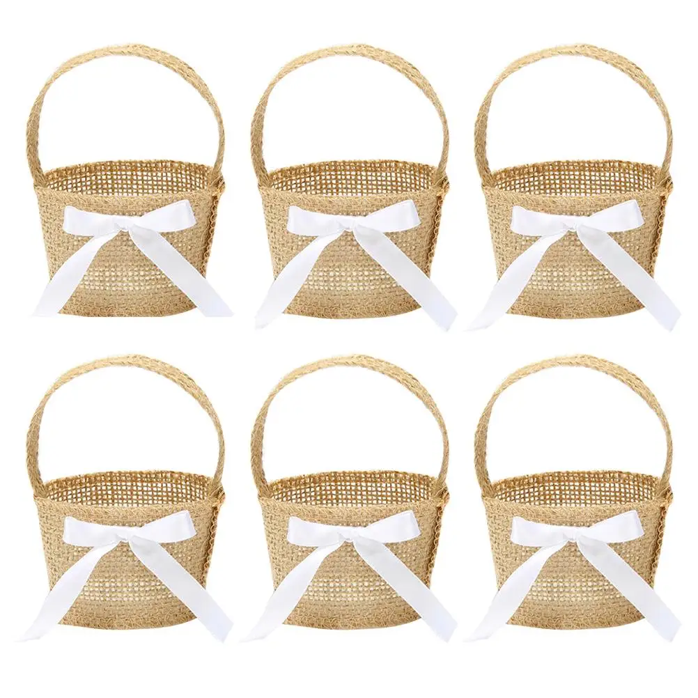 

6 Pcs Mini Woven Basket Small Eggs Storage Fruit Easter Burlap Baskets Linen Flower Fruits Gift